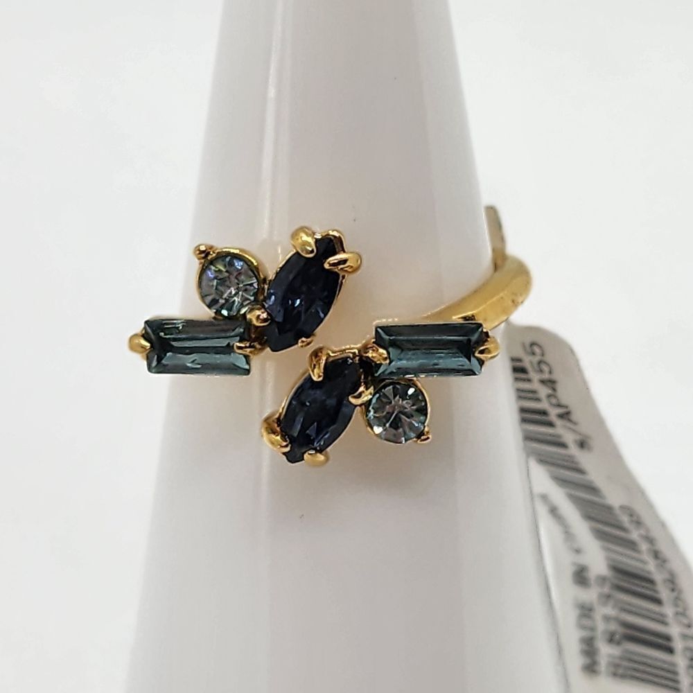 NWT J. Crew Gold Tone & Blue Rhinestone Ring (6)